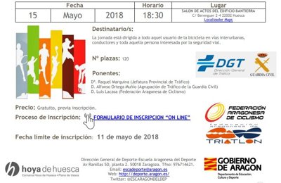 Jornada de Seguridad vial para convivir ciclistas y conductores. Huesca 15 mayo.